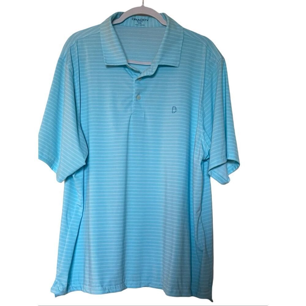 Draddy Sport Mens Blue White Striped Golf Performance Stretch Polo Shirt 2XL
